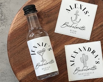 Custom Location Bachelorette Party Favors, Custom Bachelorette Logo, Custom Bachelorette Shooter Label, Bachelorette Gift 50ml Tequila Label