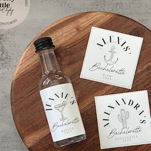 Custom Location Bachelorette Party Favors, Custom Bachelorette Logo, Custom Bachelorette Shooter Label, Bachelorette Gift 50ml Tequila Label