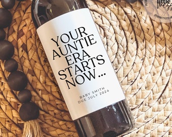 Baby Announcement Wine Labels | Personalized Pregnancy Announcement Gift for Aunt | Cool Aunt Club | In your Auntie Era | Gift for Her