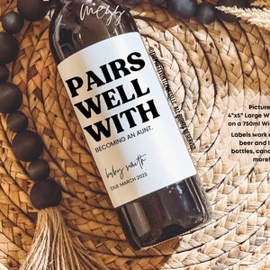Etiquette de vin faire-part bébé, cadeau personnalisé faire-part de grossesse, cadeau nouvelle tante, cadeau pour future tante, cadeau pour tante, devenir tante