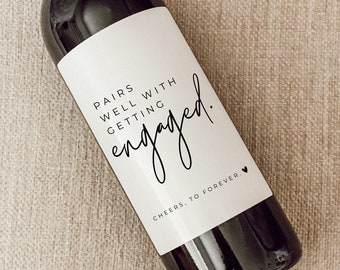 Engagement Wine Label, Engagement Gift, Pairs well with Engagements, Engagement Gift for Couples, Gift for her, Engagement Card, Bride Gift