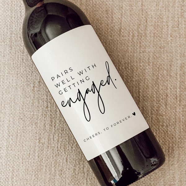 Engagement Wine Label, Engagement Gift, Pairs well with Engagements, Engagement Gift for Couples, Gift for her, Engagement Card, Bride Gift