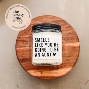 Baby Ankündigung Kerze Etiketten, personalisierte Schwangerschaft Ankündigung Geschenk, Geschenk für Tanten, Riecht wie du wirst eine Tante Reveal sein