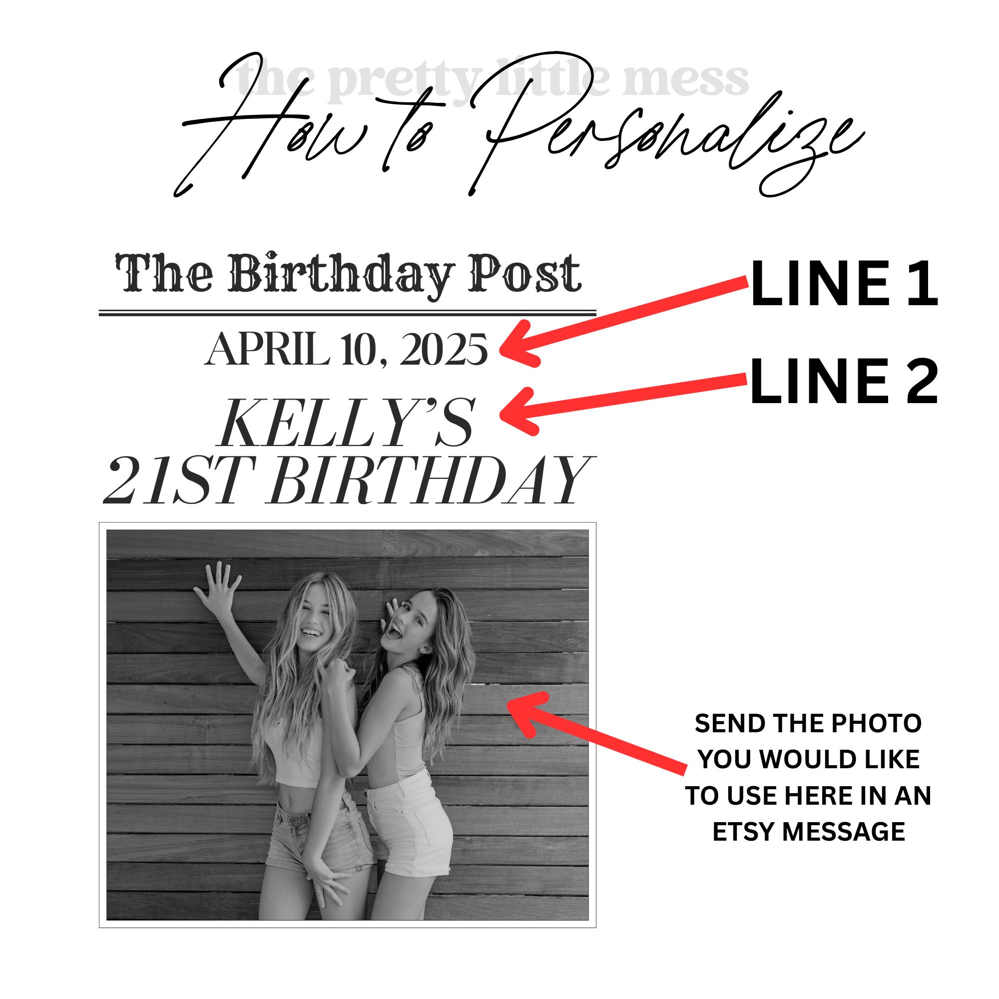 Custom 21st Birthday Newspaper Wine Label, Birthday Gift for Her