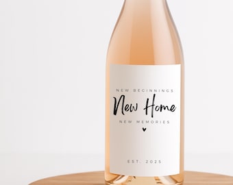 New Beginnings New Home New Memories Wine Label, Housewarming Gift, Realtor Closing Gift, New Homeowner Gift Label, New Home Est. 2025