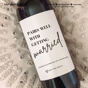 Wedding Wine Label, Engagement Gift, Pairs well with getting married, Engagement Gift for Couples, Gift for her, Engagement Card, Bride Gift