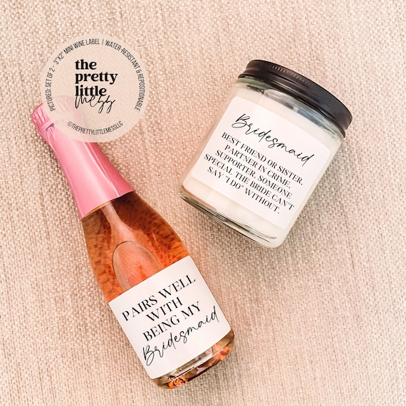 Set of Modern Bridesmaid Gifts Mini Champagne Label, Maid of