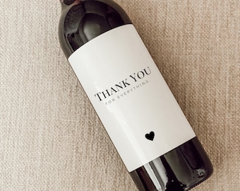 Thank you Wine Label, Thank you Card, Thank you Gift, Thank you Candle, Thank you Mini Champagne, Party Favor Thank you, Thank you Sticker