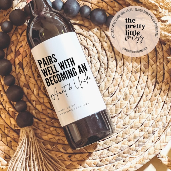 Baby Announcement Wine Labels, Personalized Pregnancy Announcement Gift, Gift for Aunt, Gift for Uncle, Baby Reveal, Becoming Aunt and Uncle