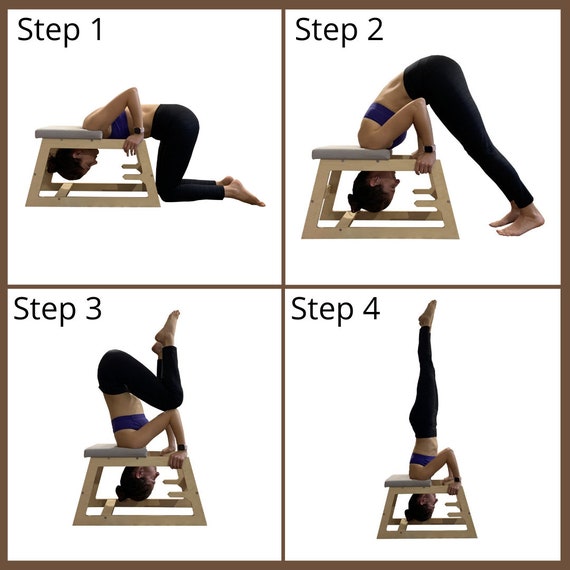 Banc D'inversion Yoga En Bois - Chaise Pour Postures Tête En Bas, Sirsasana - Version Blanche, Facile à Monter