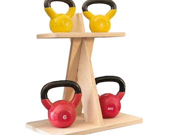 Handcrafted Wooden Kettlebell Rack, Weight Rack for Kettlebells, Wooden Structure - Maximum Weight 100 kg, Maximum Shelf Weight 20 kg