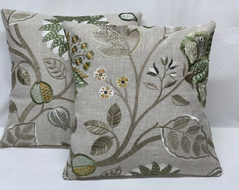 Manuel Canovas Daksha in Nattier Pillow Cover 20 x 20 Gray Chenille with Blue Lagoon Check Cushion Case