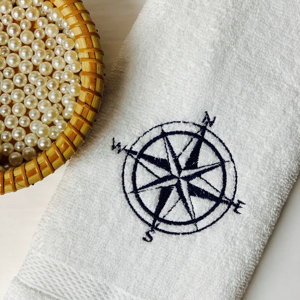 Mariner's Compass Towel, Mariner's Star, Custom Towel, Nautical Towel, Hand Towel, Bathroom Towel, Nautical Decor, Hostess Gift