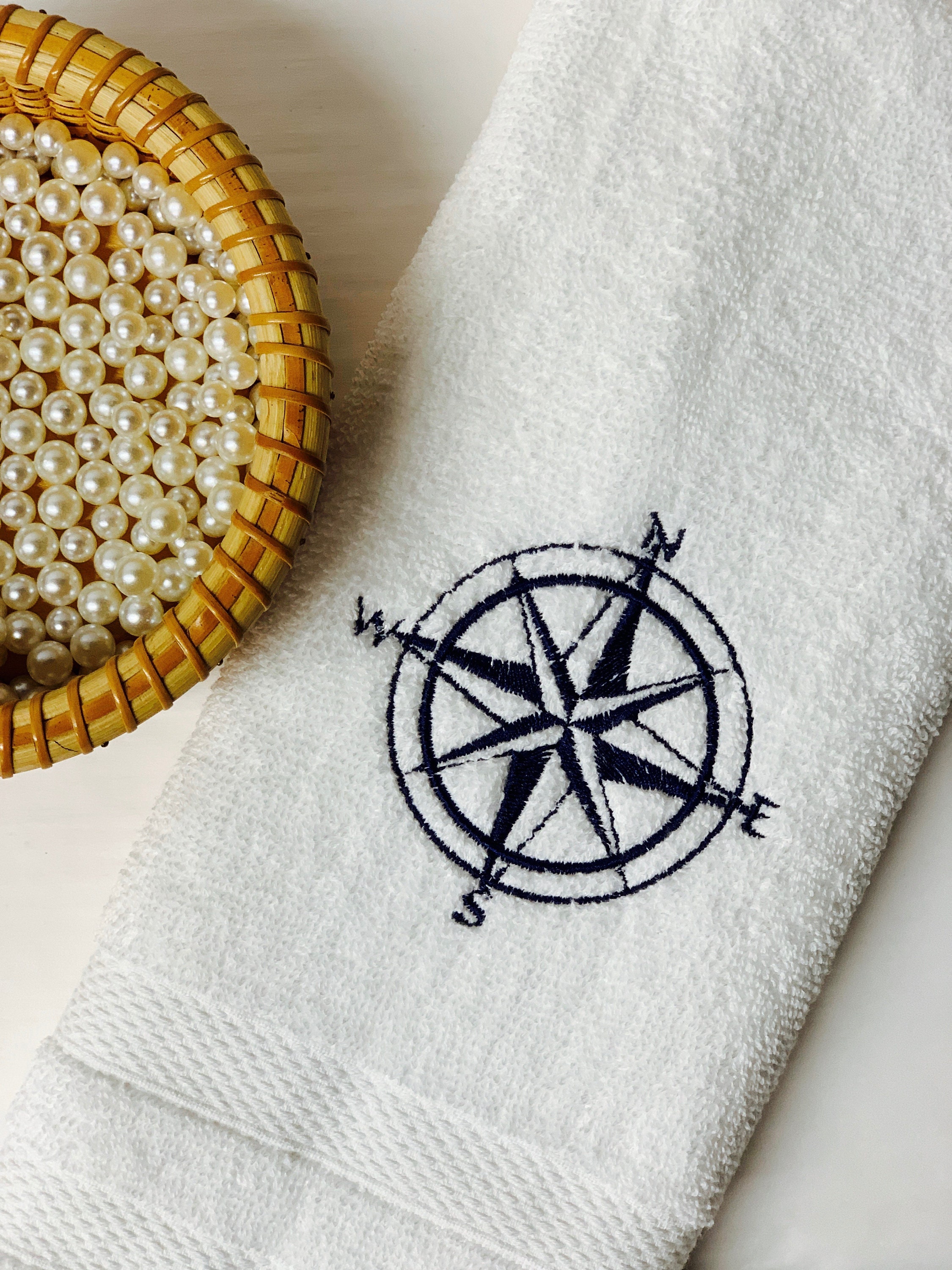 Vdsrup Nautical Anchor Bath Towels Set of 3 Navy Anchors Hand Towel Ocean Sea Summer Towel Washcloth Soft Thin Face Guest Towel Kitchen Tea Dish