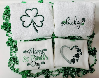 ST PATRICKS DAY Tweets SET OF 2 BATH HAND TOWELS EMBROIDERED BY LAURA 