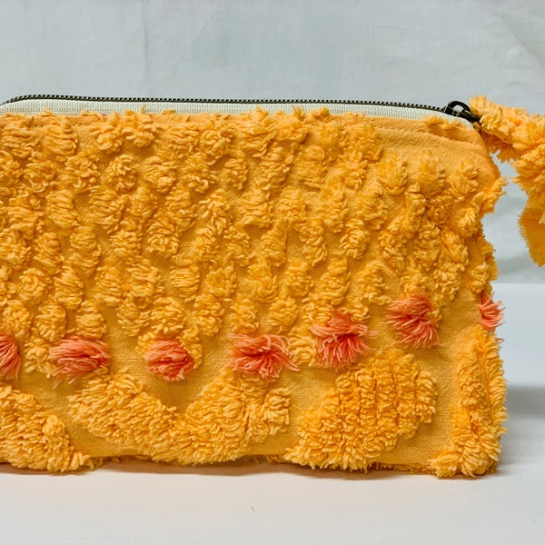 Essential Oils Pouch, Cosmetics Bag, Summer Clutch, Chenille Bag, Vintage Chenille Pouch