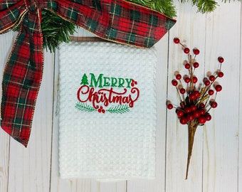 Merry Christmas Towel, Christmas Towel, Holiday Towel, Kitchen Towel, Tea Towel, Holiday Decor, Hostess Gift