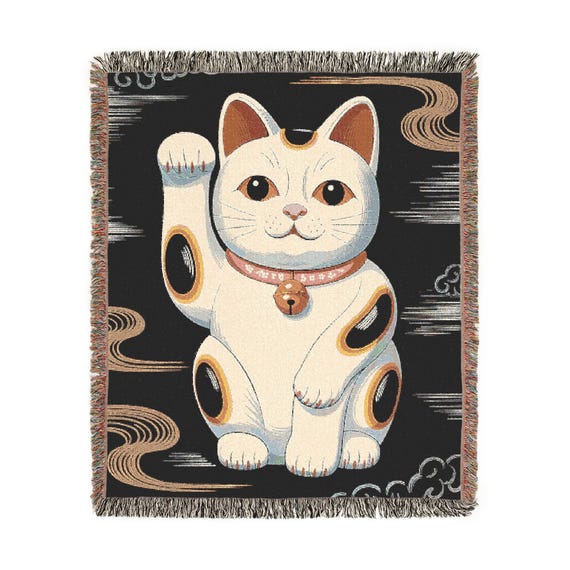 織りスローブランケット、招き猫の壁掛けタペストリー、日本の壁アート 