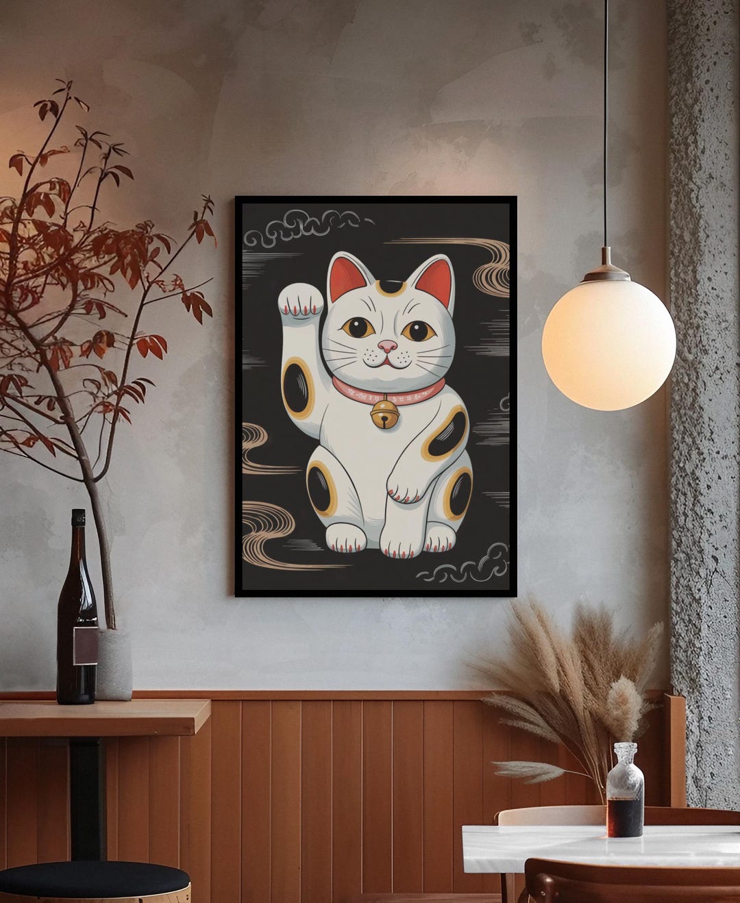 Maneki Neko Framed Poster, Japanese Wall Art, Lucky Cat Japan Decor ...