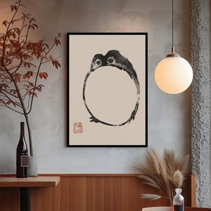 Zen Frog Framed Posters, Japanese Wall Art, Matsumoto Hoji Grumpy Toad, Sumi-e Japan Lover Gift