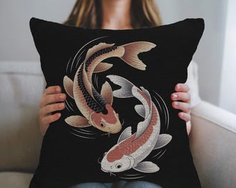 Koi fish Woven Throw Pillow, Japanese cushion, 18x18 pillow, Japanese gifts, Japandi decor