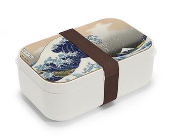 Japońskie pudełko na lunch bento z falami, pojemnik na lunch dla dorosłych Hokusai, japońskie prezenty, wzór Big Wave, pudełko bento do pracy, ekologiczny lunch