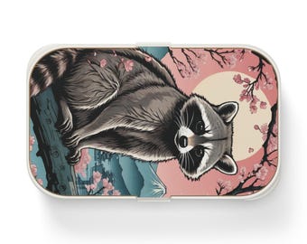 Japanese bento box set Anime bento box Kawaii lunchbox for adults Raccoon gift lunchbox for women