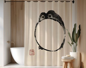 Cortina de ducha japonesa con ranas - Divertida cortina de ducha de arte de Matsumoto Hoji, decoración de baño japonesa, pintura Sumi e, cortina de ducha de diseño
