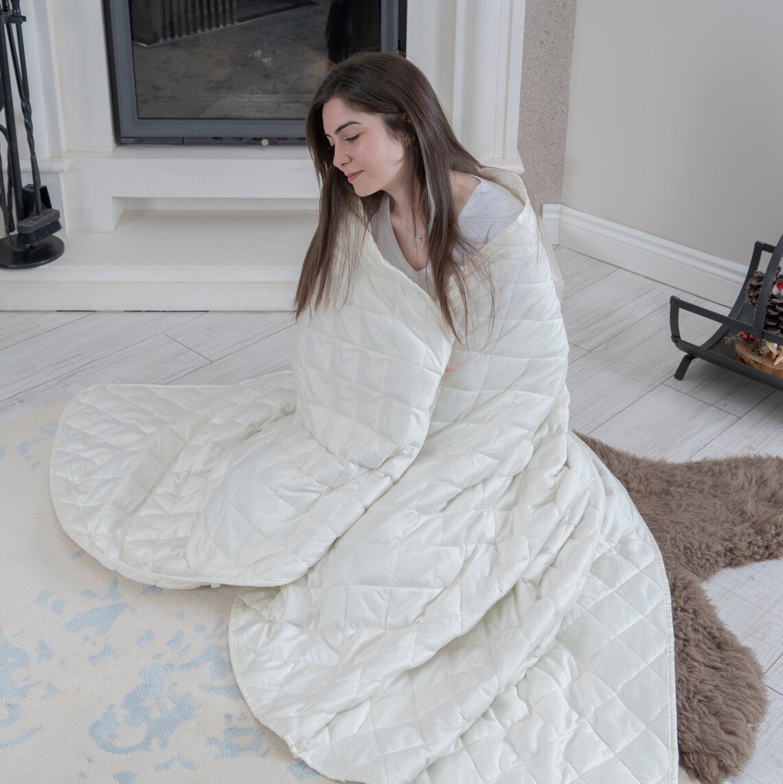 Double Therapy Blanket White Weighted Blanket for Adults Etsy