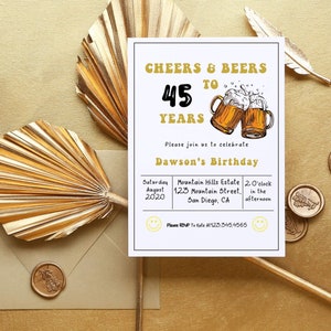 Cheers and Beers Birthday Invitation, 30th 40th 50th Adult Birthday Invite, Male Birthday Invite, Birthday Template INSTANT DOWNLOAD, CORJL