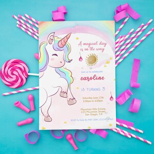 Editable Unicorn Birthday Invitation, Girl Magical Day Invites, Unicorn Template Download, Rainbow Invitation, INSTANT DOWNLOAD, CORJL