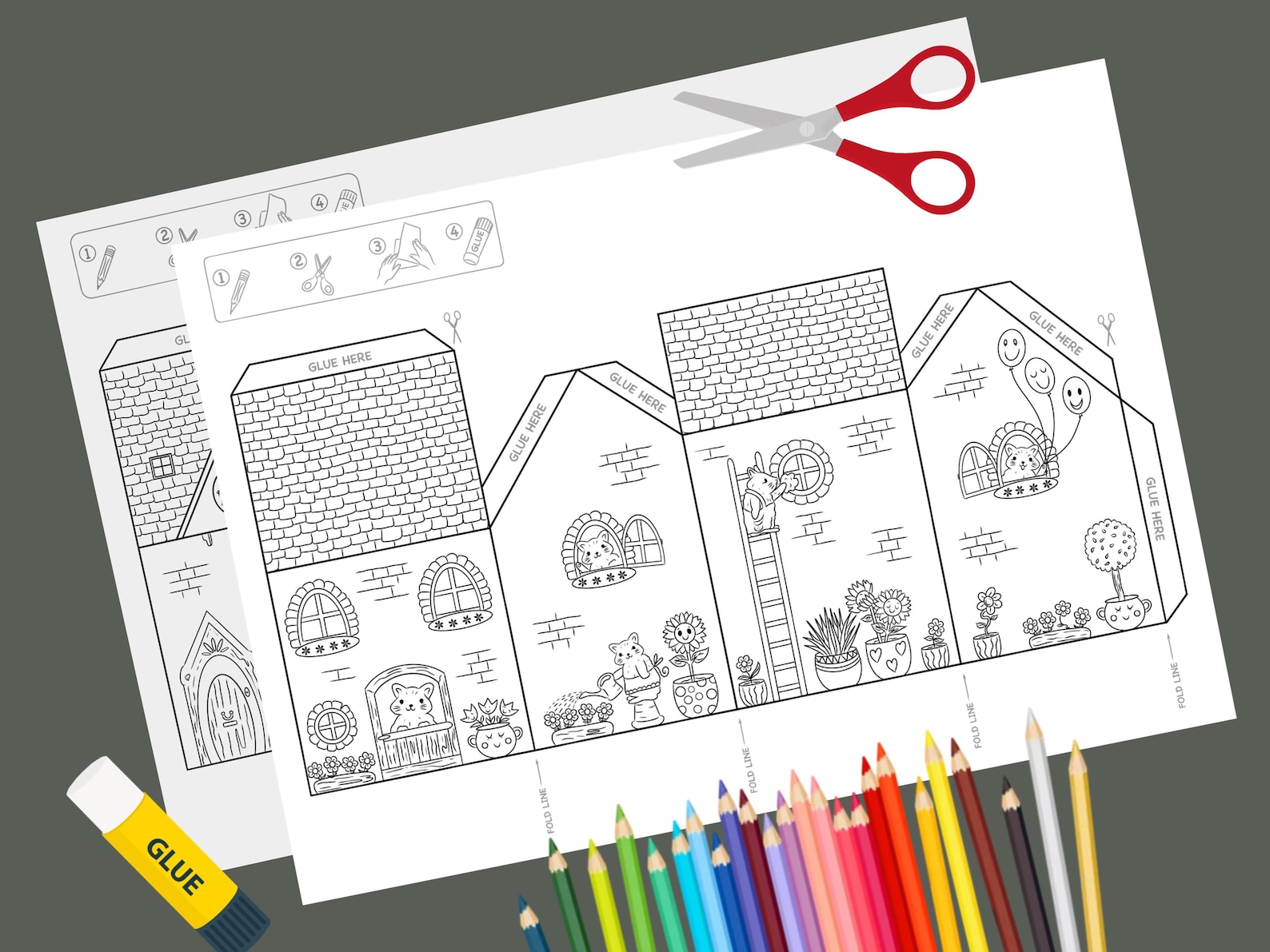 Printable Paper House Coloring Set, 3D Model (digital Download) - Etsy