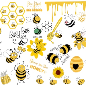 Schattige bij-clipart. Grafische bij. Digitale afbeeldingen direct downloaden. Bee Svg-bundel, Bee Png-bundel, Honey Bee Svg, Queen Bee SVG PNG DXF