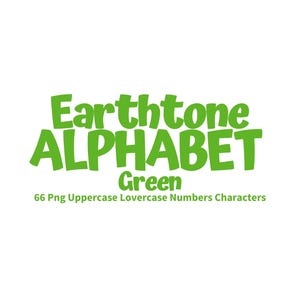 Alfabeto verde para uso comercial, impresión bajo demanda, letras mayúsculas y minúsculas en tonos tierra, alfabeto para envolver tazas, regalo personalizado