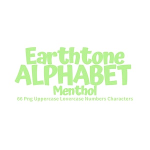 Alfabeto de mentol para uso comercial, cápsula de impresión bajo demanda, imágenes prediseñadas PNG imprimibles con letras y números en tonos verde tierra, tarjeta de pedido personalizado, álbum de recortes ABC