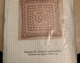 STITCHERY Design 35 Green Leaf Cushion Vintage Embroidery Kit for Pillow Made in England