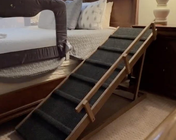 16"x56" Adjustable Pet Ramp – 24", 28", 32" Heights, One Side & Top Rail, Carpet w/ Traction Bumps, Rubber Feet, For Large pet up to 125lbs