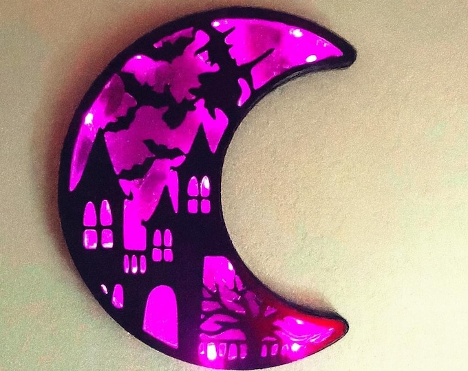 Halloween Gift Lighted Moon Witch Haunted House Bats Halloween Wall Decor Custom Halloween Gift Shadow Box