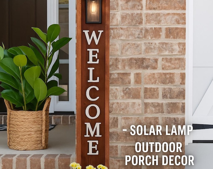 Cedar Porch Welcome Sign with Flower Box and Solar Light – Rustic Outdoor Decor - Outdoor Entryway Sign - Planter Box- Outdoor Entryway Sign