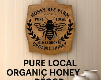 Rustic Pine Honey Bee Farm Sign: Farmhouse Kitchen Decor