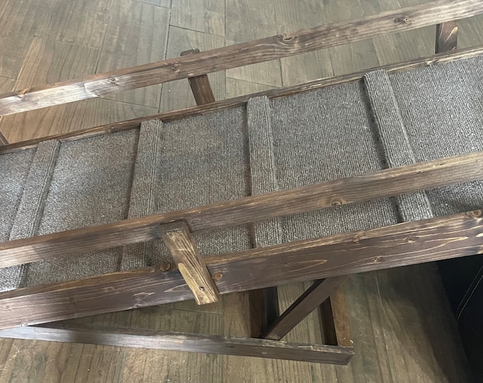 12"x40" Vet-Approved Adjustable Pet Ramp – Carpet, 2 Side Rails, Traction Bumps for Small Pets >20lbs, No-Slip Rubber Feet  Tile/Wood Floors