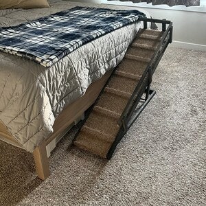 12"X48" Adjustable Ramp| 1 Side & 1 Top Rail | Carpet | Traction Bumps | Small to Medium Dog or Pet 35 lbs With Gentle Incline | Rubber Feet