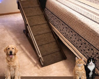 16"x66" Hardwood Pet Ramp – 28", 32", 36" Heights, One Side & Top Rail, Traction Bumps, Rubber Feet, For Dogs, Cats, and Pets