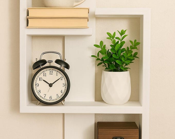 Featured listing image: 4-Tier Display Shelf: Handmade Solid Wood Mid-Century Modern Decor