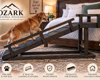 Wide Dog Ramp for High Bed – 16x66  Pet Ramp – 36” High – Side & Top Rails with 10" platform/landing
