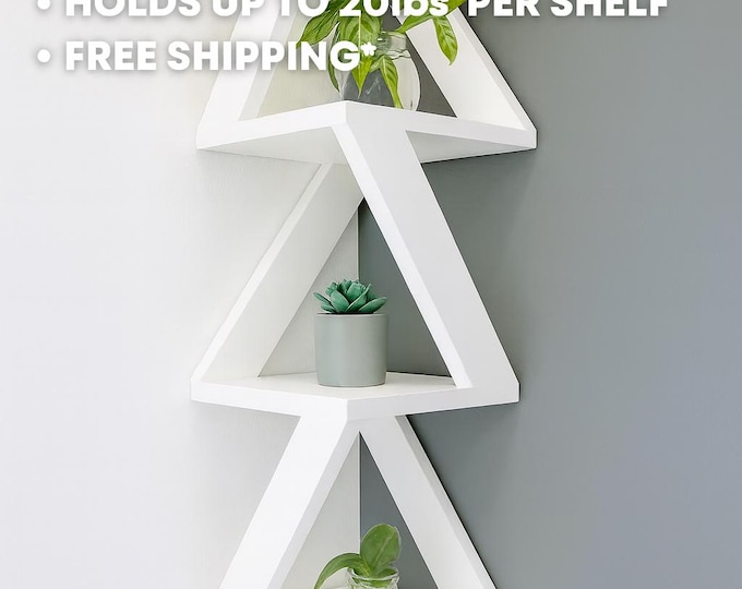 Corner Display Shelf for Succulents, Toys & Books, Solid Wood Wall Storage, Handmade Mid-Century Modern Decor, House Warming Gift, Easy Hang