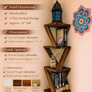 4-Tier Corner Display Shelf: Handmade Solid Hardwood Mid-Century Modern Decor