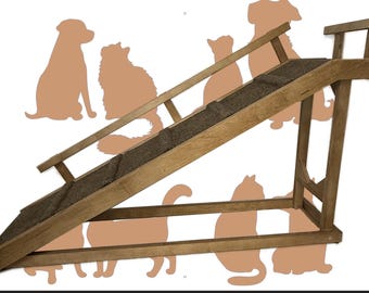 12" Wide by 48" Long 20" High Pet Ramp With 8" Platform – 1 Side & 1 Top Rail, Carpet with Traction Bumps, Small - Medium Pets Non-Slip feet