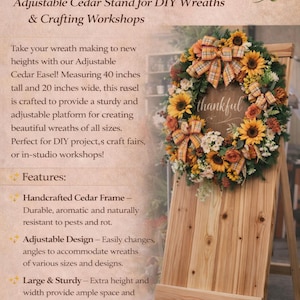 40"X20" Custom Handcrafted Wooden Wreath Making Easel – Adjustable Cedar Stand for DIY Wreaths & Crafting Workshops