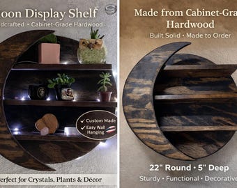 Moon Wall Decor, Handmade Hardwood Crescent for Crystals, Plants & Home Styling